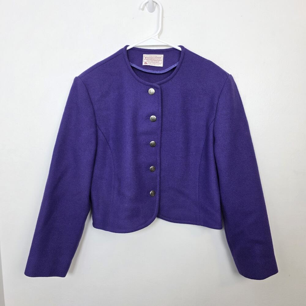 Vintage Pendleton Purple 100% Wool 80s Preppy Cropped Blazer‎ Size Medium